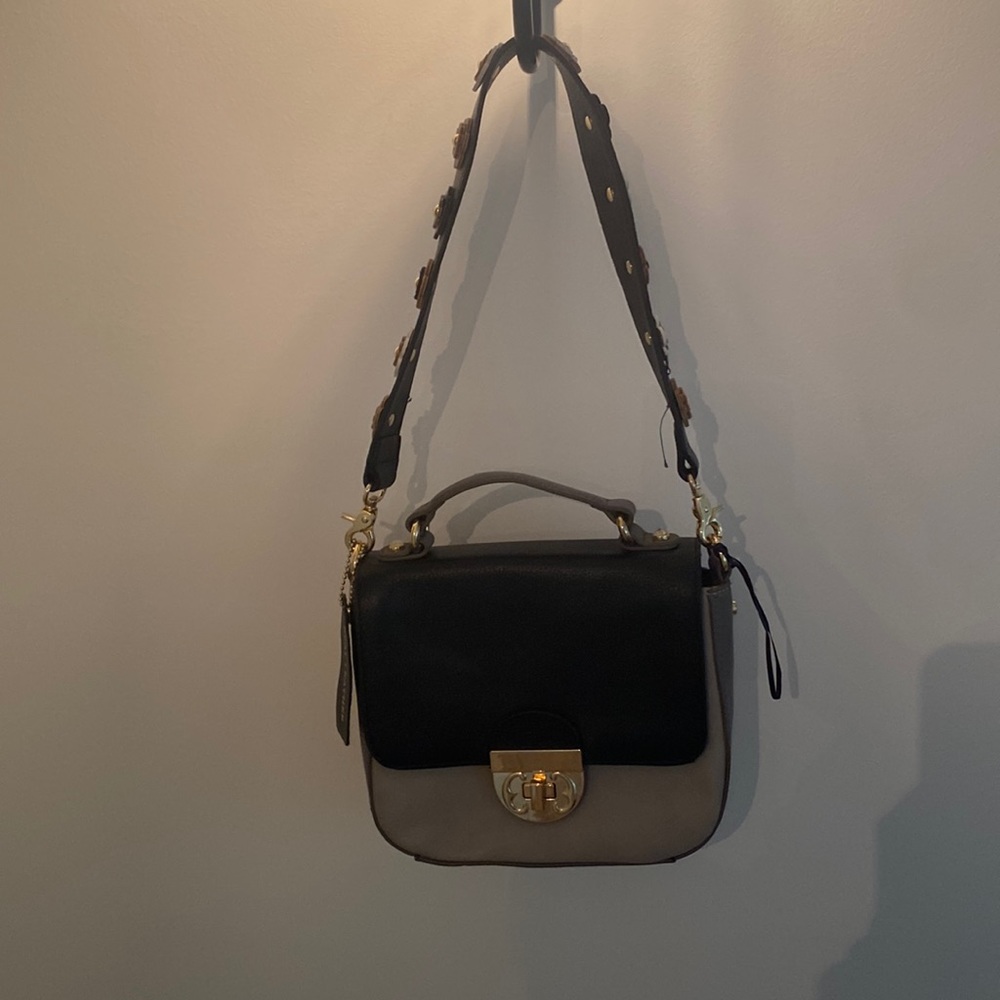 Small black and gray leather crossbody bag